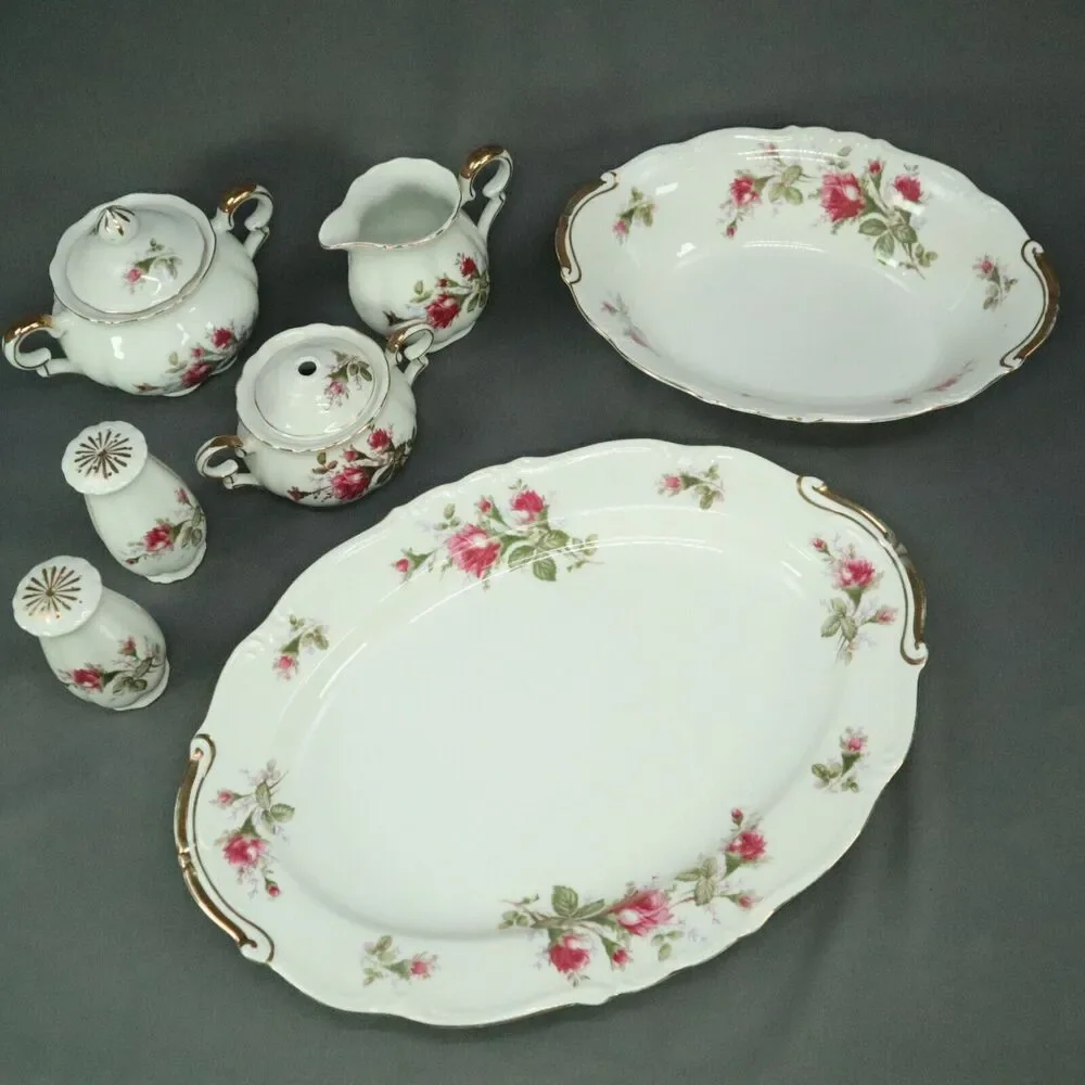 9 Pieces Serving Set Ucagco China Set Platter, Bowl S/P Shakers, Creamer, Sugar